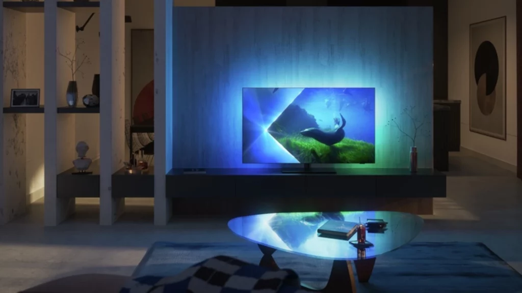 philips-tv-ambiance-bleue-salon-moderne